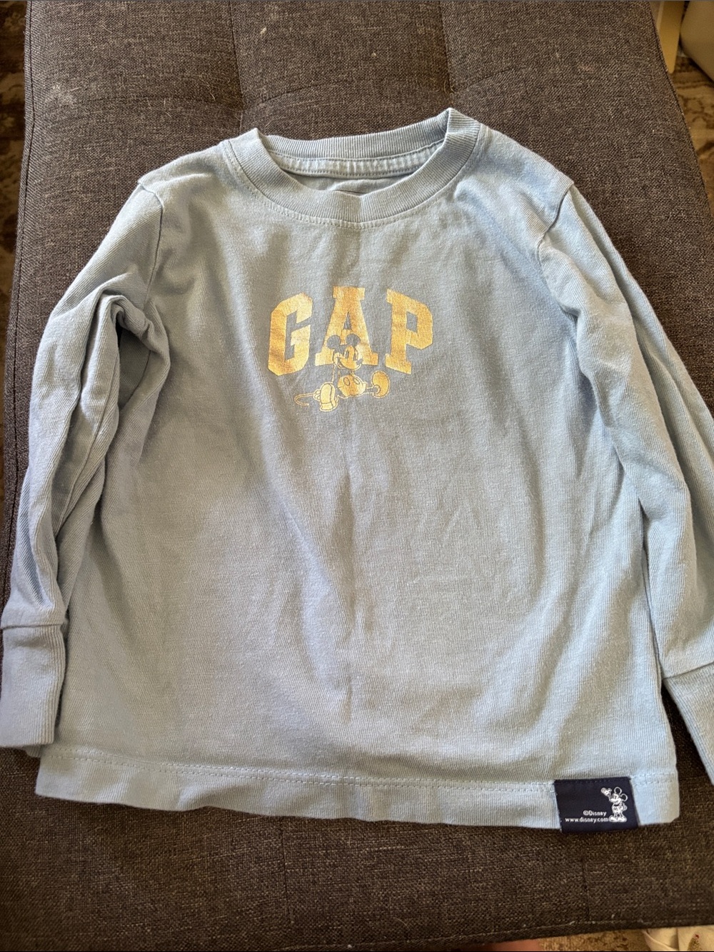 GAP Disney Mickey  Light Blue Long-Sleeve Tee with Gold Logo